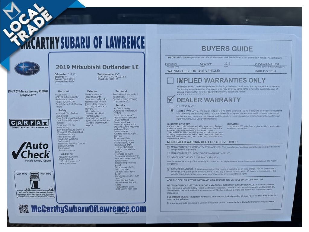 2019 Mitsubishi Outlander LE